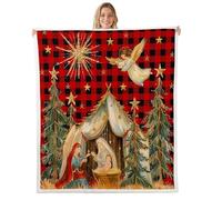 Christmas Tree Throw Blankets,Bible Verses Themed Fleece Blanket,Kids Girls Boys Adult Red Black Grid Fuzzy Blankets Holy Mother Fairy Sherpa Blanket Chair Sofa Bed Decor,50"×60"