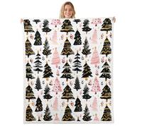 Christmas Tree Throw Blankets,Pink Black Pine Fleece Blanket,Kids Girls Boys Adult Merry Christmas Fuzzy Blankets Gold Glitter Print Sherpa Blanket Chair Sofa Bed Decor,50"×60"