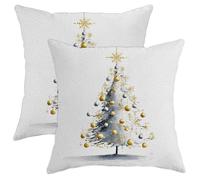 Christmas Tree Throw Pillow Covers, Festive Modern Gold Ornaments Silver Ornaments Xmas Gold with Hidden Zipper Accents Pillows Cases for Living Room Bedroom Loft Office Car Decor 12x12 Inch