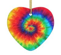 Christmas Tree tie dye Rainbow Print Heart Shaped Ceramic Ornaments,Holiday Creative Home Decoration