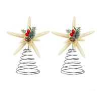 Christmas Tree Top Decorations 2pcs Set Featuring Metal Pinecone and Starfish Elements with Spring Base for Secure Placement and Elegant Seasonal Look