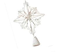 Christmas Tree Top Snowflake Star Ornament with Copper Wire Light Iron Art Decoration for Tabletop or Wall Display Winter Holiday Decor Red White Gold 20x26cm 1pc(D)