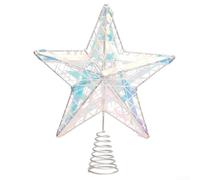 Christmas Tree Top Star With Lights - Iron Metal Five-Point Star Finial With Fluorescent Ribbon, New Style Holiday Ornament For Home Office Display (White)