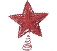 Christmas Tree Topp-er Star Ornament with Hollow Cutout Design, Glittering 3D Five-Pointed Plastic Decoration for Festive Holiday and Seasonal Home Decor in Red, Gold and Silver, 25x20cm(Red)