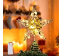 Christmas Tree Topper, 20LED Warm White Golden Star Tree Topper, 10.23 In Tree Glittered Tree-top for Christmas Tree New Year Home Decorations (Gold)