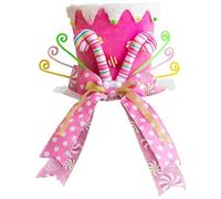 Christmas Tree Topper 21.8 X 21 Cm Large Pink Hat Christmas Tree Decoration With Candy Canes And Striped Bow, For Holidays, Table Decorations, Parties, Winter Festivals, And Indoor Celebrations