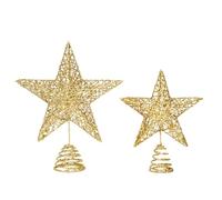 Christmas Tree Topper 2PCS Gold Star for Christmas Tree Ornament Glitter Metal Wire Stars for Xmas TreeTop Decoration (25cm and 20cm, 2pc, Gold)