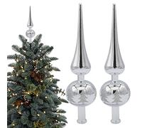 Christmas Tree Topper 2Pcs Plastic Xmas Tree Topper Finials 9 Inch Decorative Spherical Treetop for Holiday Home Christmas Tree Ornaments Silver.