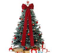 Christmas Tree Topper,30x13 Inches Large Toppers Bow with Streamer Wired Edge for Christmas Decoration (X2-Red, One Size)