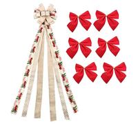 Christmas Tree Topper, 51x13 Inch Topper Bow, with Glitter Ribbon, Christmas Streamers and Red Checkered Ribbon, Christmas Tree Topper Bow for Christmas Home Decoration