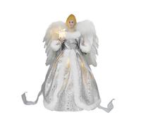 Christmas Tree Topper Angel With Moving Feath-er Wings, LED Light Up Fairy Doll For Christmas Tree Decoration, Battery Operated
