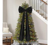 Christmas Tree Topper Bow, 180CM Christmas Tree Bows Large, Long Satin Black Velvet Bows for C-hristmas Trees, Giant Black Velvet Bow C-hristmas Decorations Topper, for Window Mantle Wall Door Decor