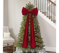 Christmas Tree Topper Bow, 180CM Christmas Tree Bows Large, Long Satin Velvet Red Bows for C-hristmas Trees, Giant Velvet Bow Topper C-hristmas Decorations, for Mantle Window Wall Door Decor