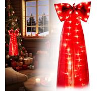 Christmas Tree Topper Bow, Large Fluffy Tulle Christmas Bow, 47 x 20 Inch Large Mesh Streamer 3D Xmas Tree Top B-ow with Lights, Indoor Home Room Party Hanging Xmas Decoration