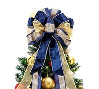 Christmas Tree Topper,Christmas Tree Bow Topper 33x13 Inches Large Toppers Gift Bow Tree Topper Bow Handmade Decoration for Wreaths Tree Toppers (Blue Gold)