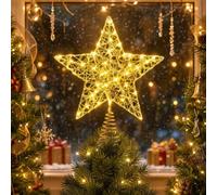 Christmas Tree Topper, Christmas Tree Star for Christmas Tree Ornament | 25x20cm Gold Star Christmas Tree Toppers with 20 LEDs, Gold Glitter, Christmas Tree Decorations