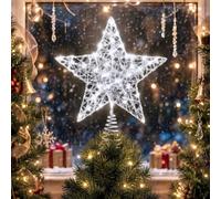 Christmas Tree Topper, Christmas Tree Star for Christmas Tree Ornament | 25x20cm Silver Star Christmas Tree Toppers with 20 LEDs, Silver Glitter, Christmas Tree Decorations