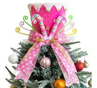 Christmas Tree Topper - Felt 21.8x21cm | Large Pink Tree Top Hat With Candy Canes And Striped Ribbon Bow | Festive Cane Trees Topper | Festive Holiday Decoration For Christmas Treee, Home, Office, An