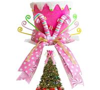 Christmas Tree Topper - Festive Decoration for the Table | Christmas Tree Decoration Cylinder Hat with Candy Cane and Bow, for Table and Desk Indoor Celebration Family Party