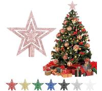 Christmas Tree Topper, Glitter Christmas Tree Star Topper Ornament, 15cm Shatterproof Xmas Tree Topper with Hollow Design for Home Decorations, Pink