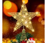 Christmas Tree Topper，Glittered Gold Star Tree Topper，Christmas Tree Decoration，Holiday Party Home Indoor Decororations
