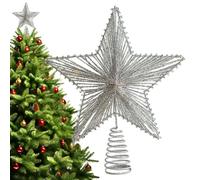 Christmas Tree Topper - Glittering Decoration Ornaments, Christmas Topper with Silver Glitter Stars for Outdoors Indoors Home Vintage Farm Holidays Tree Decorations