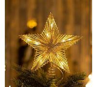 Christmas Tree Topper, Gold Christmas Tree Star, Light Up Star Tree Topper | 25 x 30 cm Iron Frame with Frosted Cotton-Thread Finish, 10 Warm White LEDs for Indoor Trees