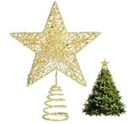 Christmas Tree Topper, Gold Glittered Star with Hollow Design, Tree Topper Star for Christmas Xmas Toppers Decoration