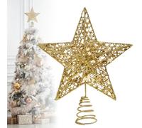 Christmas Tree Topper, Gold Wire 3D Hollow Glitter Star, 9 Inch Large Metal Christmas Tree Star for Xmas Tree Decoration Holiday Home Decor
