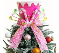Christmas Tree Topper Hat, Candy Canes Tree Topper, Pink Tree Topper Christmas Decorations with Bow Ribbon Christmas Tree Ornaments for Home Decor
