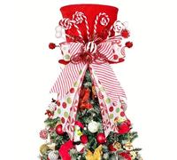 Christmas Tree Topper Hat with Candy Canes & Cute Bow, Red Tree Top Star Hat, Top Hat Christmas Tree Topper for Home Office Holiday Tree Decoration Xmas Gift