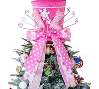 Christmas Tree Topper Hat, Xmas Tree Toppers Large Pink Hat with Lengthened Ribbon, Christmas Tree Ornaments for Christmas Holiday, Boots Snowflake, Pink D1