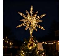 Christmas Tree Topper, LED Metal Xmas Glittered Tree-top Hollow Glitter Xmas Star Tree-Toppers for Christmas Tree Decoration for Xmas Home Holiday Party Decor