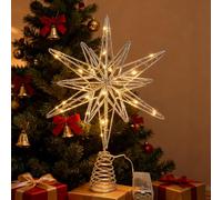 Christmas Tree Topper, LED Metal Xmas Glittered Tree-top Hollow Glitter Xmas Star Tree-Toppers for Christmas Tree Decoration for Xmas Home Holiday Party Decor