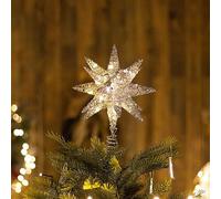 Christmas Tree Topper Lighted, Stereo Christmas Tree Star Topper With 10 Lamp Beads, Holiday Decorations, Xmas Decorations, Christmas Home Decorations, Silver, 10 Inch