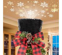 Christmas Tree Topper, MACTING Christmas Decoration 3D LED Rotating Snowflake Projector, Black Shiny Sequins Top Hat Halloween Xmax Tree Decor