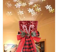 Christmas Tree Topper, MACTING Christmas Decoration 3D LED Rotating Snowflake Projector, Red Shiny Sequins Top Hat Christmas Tree Decorations