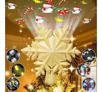 Christmas Tree Topper Snowflake Projector with 6 Patterns Gold Snowflake Projector Christmas Tree Snowflake Topper for Indoor Office Xmas New Year Holiday (3M Cable with UK Adapter,5.0V 1.0A)