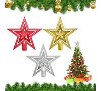 Christmas Tree Topper Star,10cm Glitter Xmas Trees Top Decoration,Tree Topper for Xmas Decor,Christmas Tree Topper Star Tree Topper,Glitter Gold Christmas TreeStar Decorations,God/Silver/Red,3 PCS