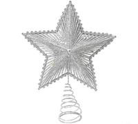 Christmas Tree Topper-Star 3D Five-Pointed Design with Hollow Cutout and Glitter Finish, Plastic Ornament in Red, Gold and Silver for Festive Holiday Decoration 25x20cm(Silver)