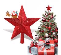 Christmas Tree Topper Star, AOBETAK Glitter Xmas Trees Top Decoration, Plastic Light Weight Hallow Party Trees Stars Home Christmas Ornament 20cm/7.8in (Red)