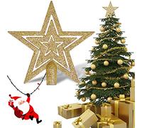 Christmas Tree Topper Star, Gold Christmas Tree Star Topper Xmas Star Tree Topper Ornament, Glitter Pentagram Star Christmas Tree Toppers for Christmas Tree Top Home Party Decoration (19 cm/7.5 inch)