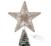 Christmas Tree Topper Star - Iron Art 25 x 20 cm | Metallic Wire Glitter Tree with Battery Powered Star Ornament - Gold LED Lights for Christmas Festival Decoration