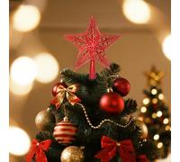 Christmas Tree Topper Star, Metal 3D Hollow Xmas Decoration Star, Vintage Lightweight Glittered Stars Tree Topper for Ornaments Christmas Home Decorations (Red)