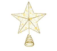 Christmas Tree Topper Star Xmas Tree Topper Glittered Tree-top Star Hollow Wire Star Topper with 30 LED Lights Christmas Tree Ornament for Xmas Holiday Decoration (Gold)