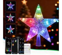 Christmas Tree Topper with Lights, Smart App Remote Control Lighted Topper Star, LED Color Changing Tree Star Sync with Music, Dimmable, Timer, USB Topper for Xmas Party Gift Décor
