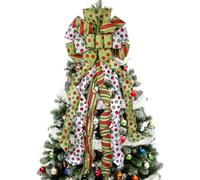 Christmas Tree Topper Wreath Bow Large Green Christmas Bow Tree Topper, Red Green Dot Gift Bow for Xmas Tree Ornament Holiday Farmhouse Home Wedding Thanksgiving Indoor/Outdoor Xmas Decorations Red G