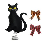 Christmas Tree Toppers, Party Treetop Ornament with Bow, Cute Halloween Cat Design, 6.89x12.99x4.13in, Holiday Winter Decoration for Christmas, Living Room, Home, and Indoor Display