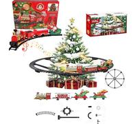 Christmas Tree Train Set, 2 in 1 Hanging Around The Tree Train Toys with Music Sound and Colorful LED Lights, Model Trains Set for Under The Xmas Trees, Railway Kit Xmas Gifts (music+red light 1set)