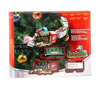 Christmas Tree Train Set with Light & Sound Hanging Christmas Train Set with Locomotive, Coal Car, Carriage, Sleigh and Tracks Realistic Tree for